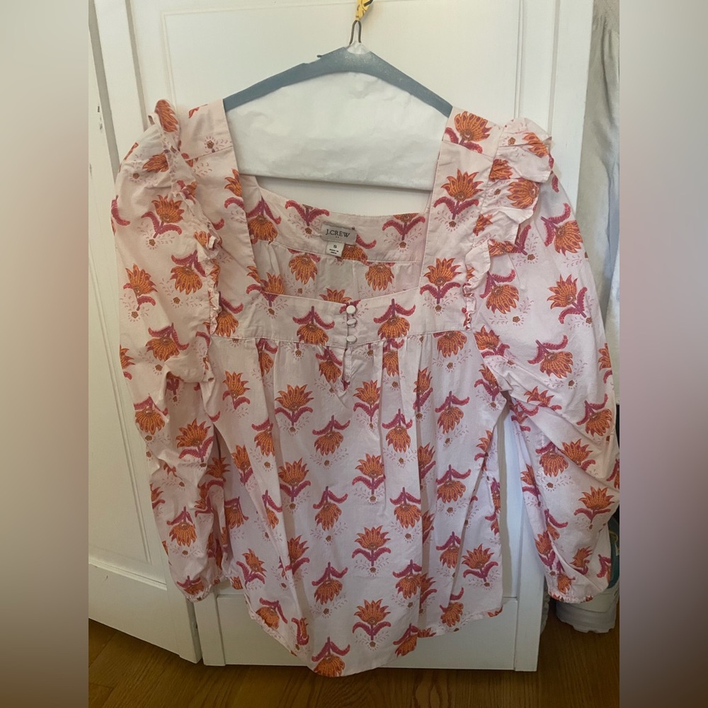 J. Crew Pink and Orange Floral Blouse